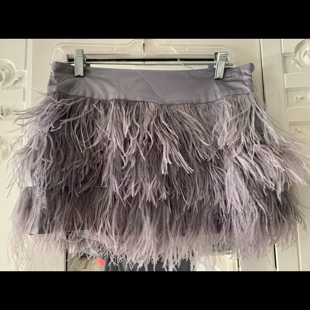 Bebe ostrich and satin mini skirt